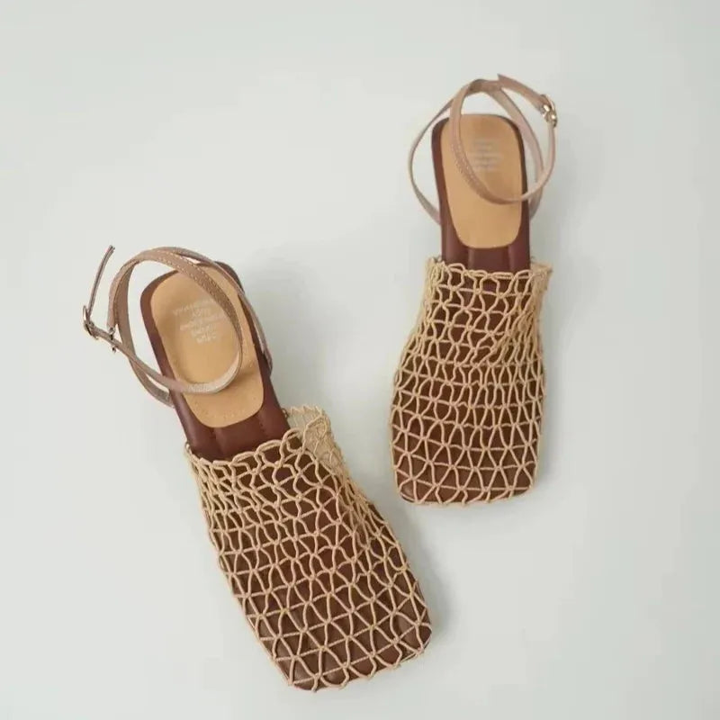 Mesh Weave Heels for Women - Elegant Open-Toe Design for Evening Wear and Special Occasions