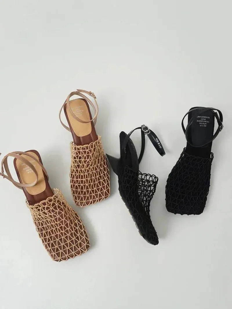 Mesh Weave Heels for Women - Elegant Open-Toe Design for Evening Wear and Special Occasions