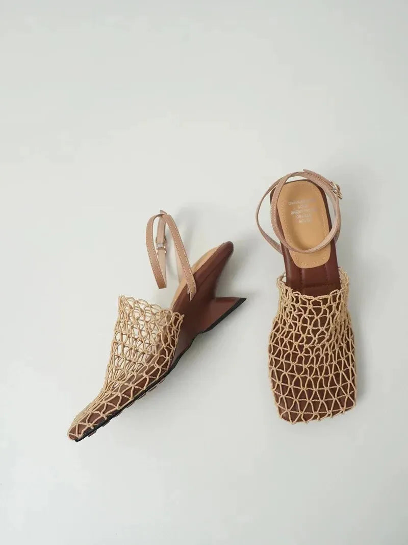 Mesh Weave Heels for Women - Elegant Open-Toe Design for Evening Wear and Special Occasions
