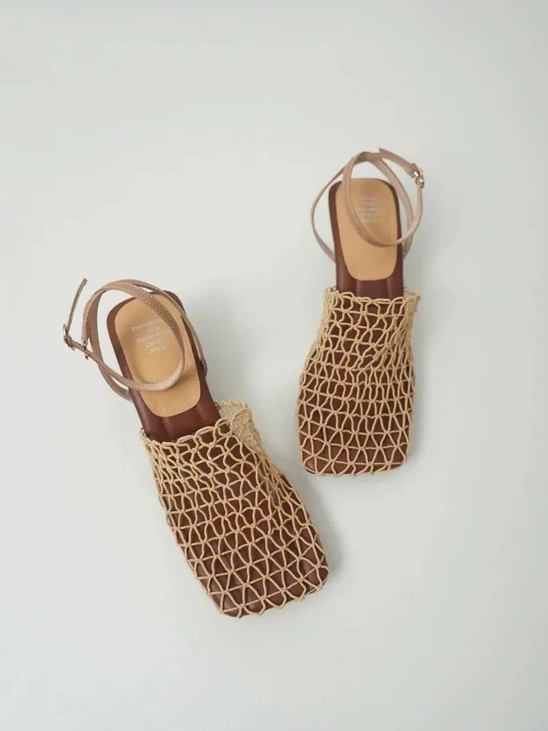 Mesh Weave Heels for Women - Elegant Open-Toe Design for Evening Wear and Special Occasions