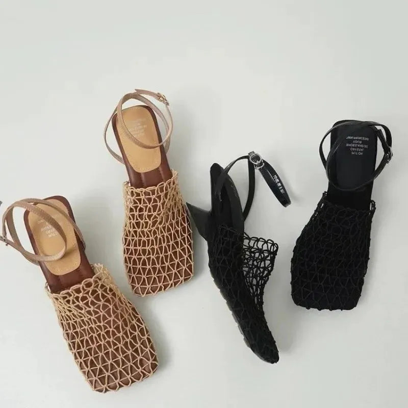 Mesh Weave Heels for Women - Elegant Open-Toe Design for Evening Wear and Special Occasions