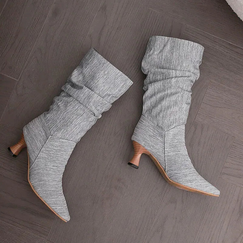 Mid-Calf Heel Boots for Women - Chic Design in Soft Faux Leather - Stylish Footwear for Casual and Dressy Occasions