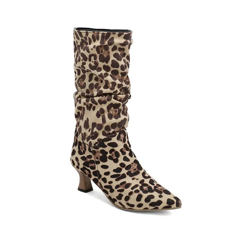 Mid-Calf Heel Boots for Women - Chic Design in Soft Faux Leather - Stylish Footwear for Casual and Dressy Occasions