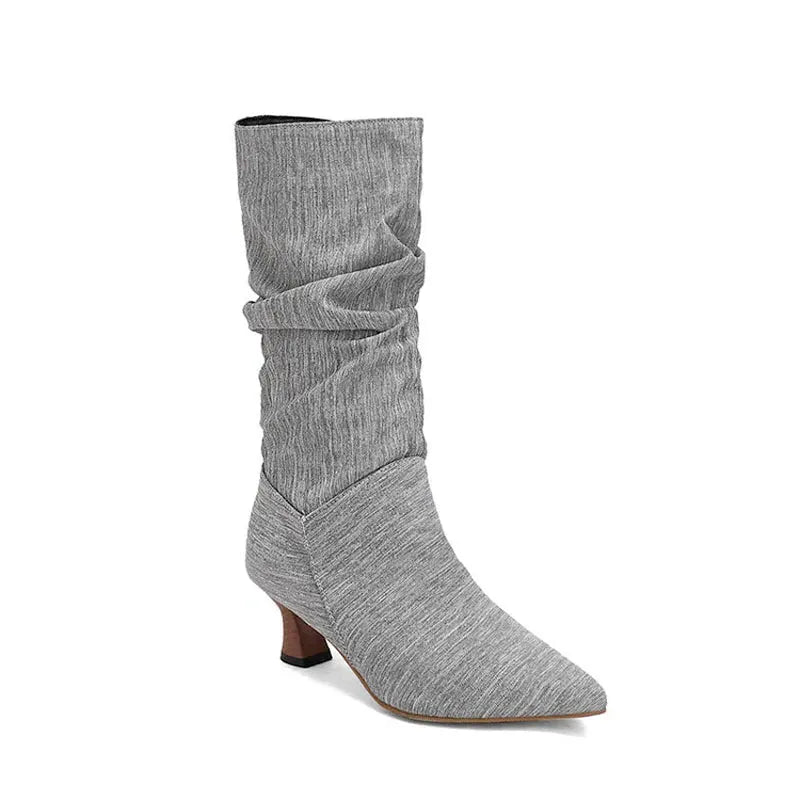 Mid-Calf Heel Boots for Women - Chic Design in Soft Faux Leather - Stylish Footwear for Casual and Dressy Occasions