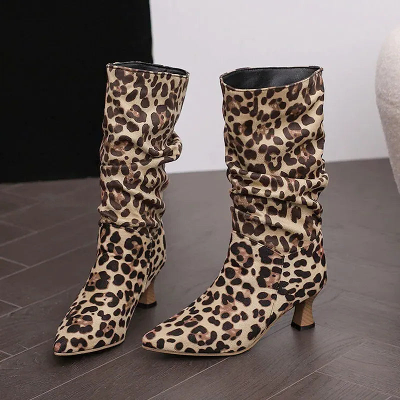 Mid-Calf Heel Boots for Women - Chic Design in Soft Faux Leather - Stylish Footwear for Casual and Dressy Occasions