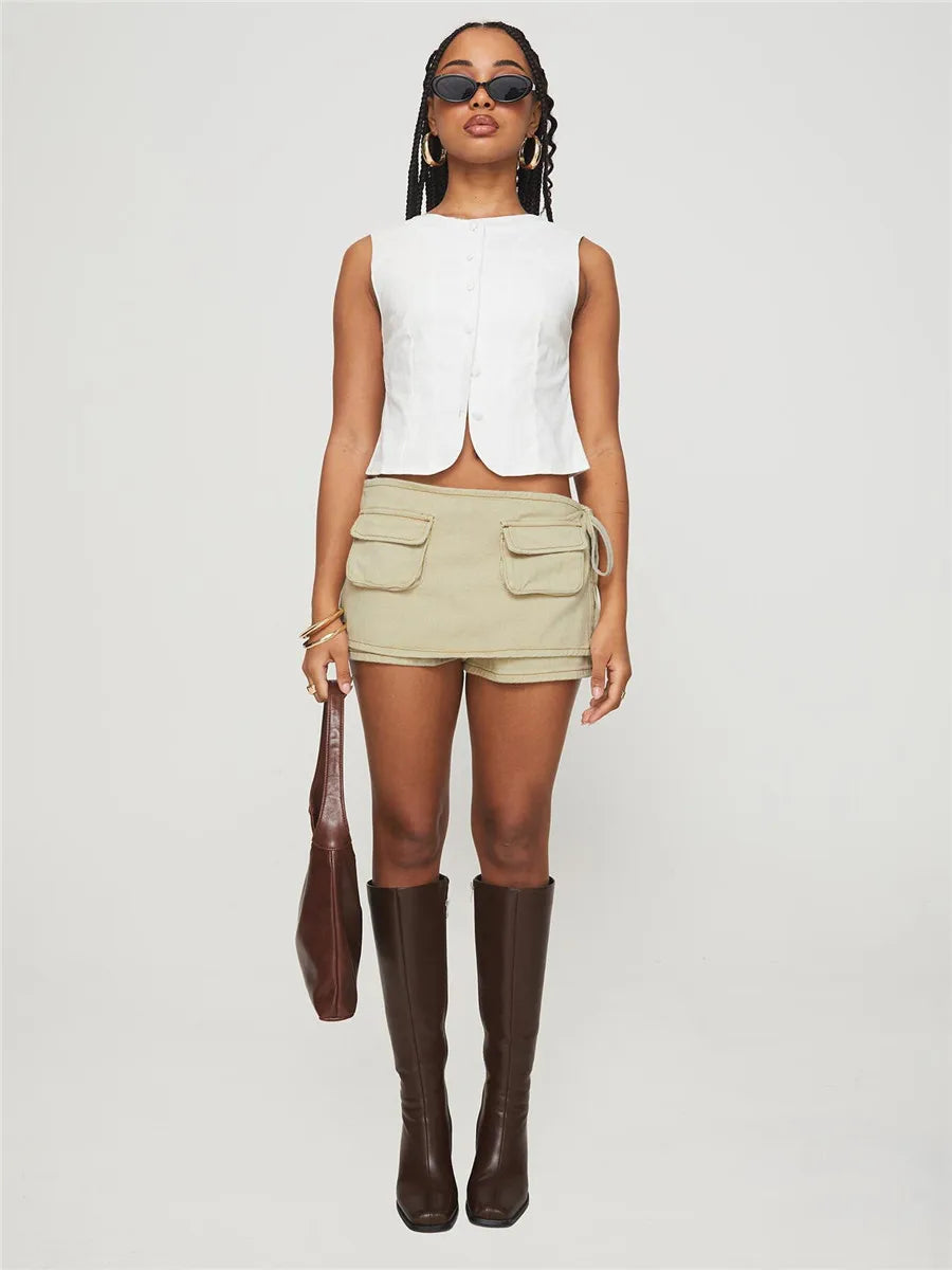 Mini Pocket Skirt - Cotton Blend - Casual Style - Women's Everyday Wear - Available in Multiple Sizes