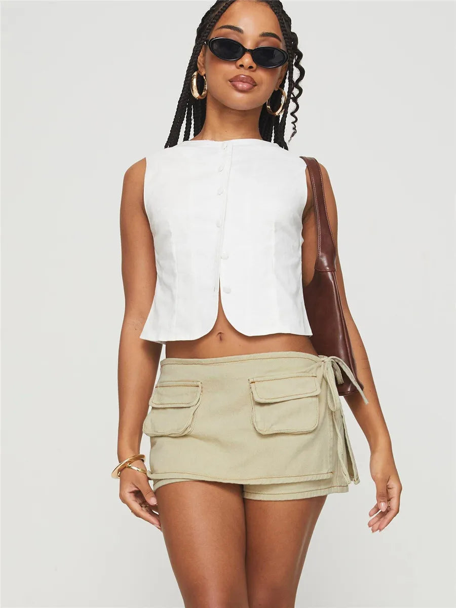 Mini Pocket Skirt - Cotton Blend - Casual Style - Women's Everyday Wear - Available in Multiple Sizes