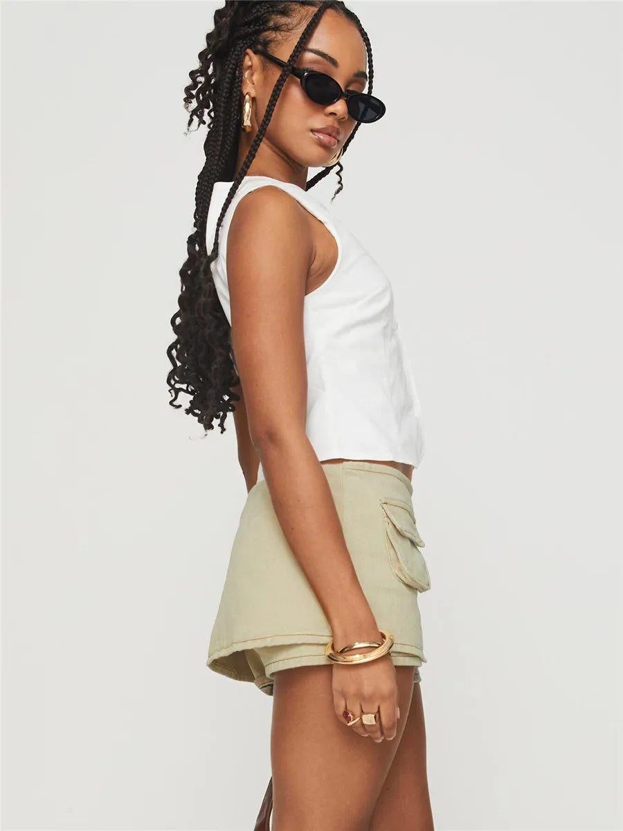 Mini Pocket Skirt - Cotton Blend - Casual Style - Women's Everyday Wear - Available in Multiple Sizes