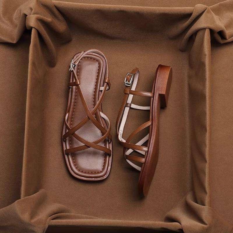 Italian Leather Strap Sandals for Women - Comfortable Summer Footwear with Adjustable Straps and Stylish Design