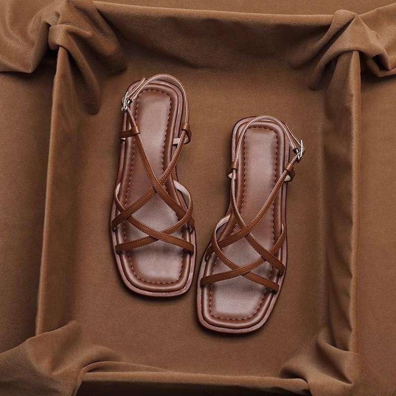 Italian Leather Strap Sandals for Women - Comfortable Summer Footwear with Adjustable Straps and Stylish Design
