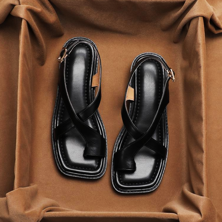 Italian Leather Cross Strap Sandals for Women - Comfortable Summer Footwear in Stylish Design