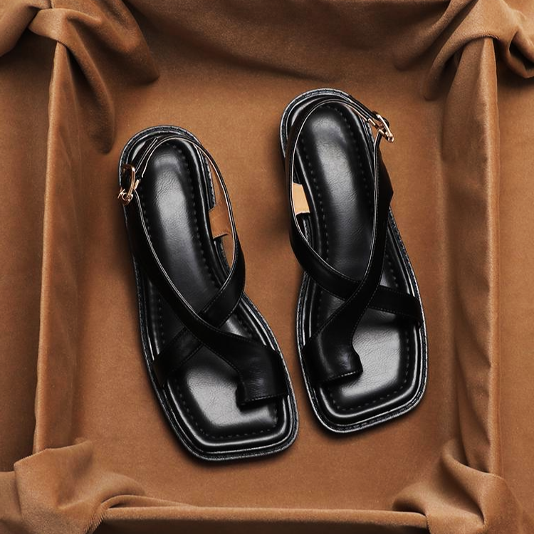 Italian Leather Cross Strap Sandals for Women - Comfortable Summer Footwear in Stylish Design