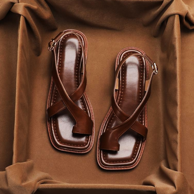 Italian Leather Cross Strap Sandals for Women - Comfortable Summer Footwear in Stylish Design