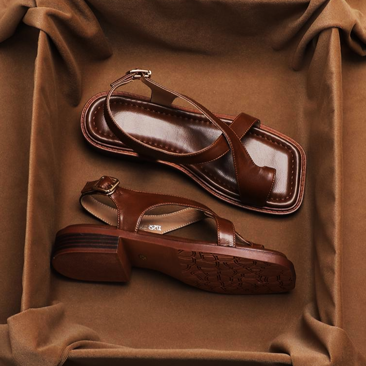 Italian Leather Cross Strap Sandals for Women - Comfortable Summer Footwear in Stylish Design