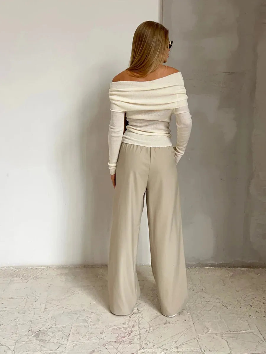 Off-Shoulder Knit Top for Women - Soft Fabric, Casual Style, Perfect for Everyday Wear and Outings