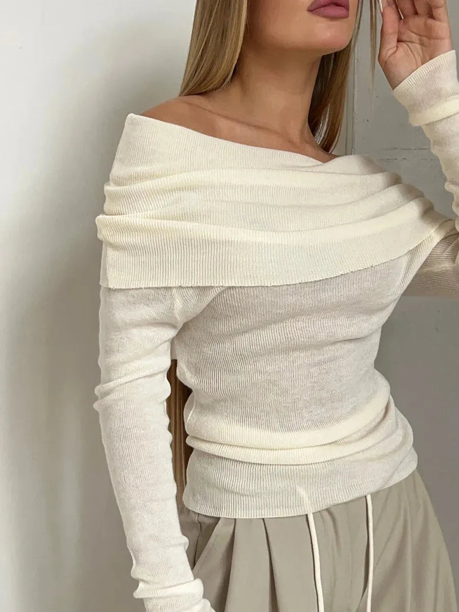 Off-Shoulder Knit Top for Women - Soft Fabric, Casual Style, Perfect for Everyday Wear and Outings