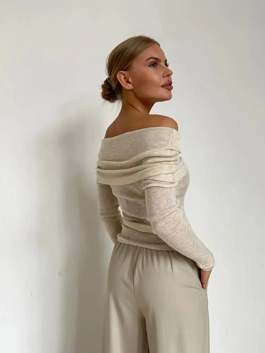 Off-Shoulder Knit Top for Women - Soft Fabric, Casual Style, Perfect for Everyday Wear and Outings