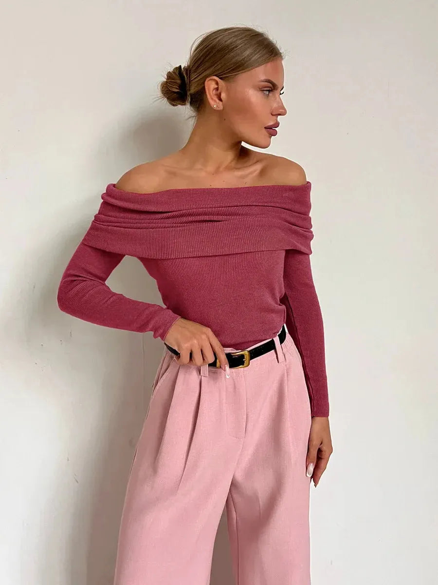 Off-Shoulder Knit Top for Women - Soft Fabric, Casual Style, Perfect for Everyday Wear and Outings