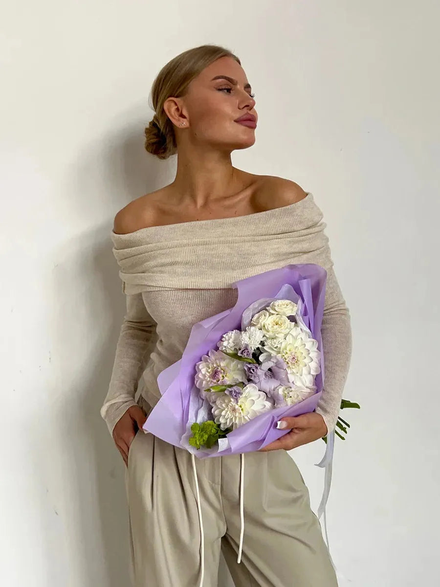 Off-Shoulder Knit Top for Women - Soft Fabric, Casual Style, Perfect for Everyday Wear and Outings