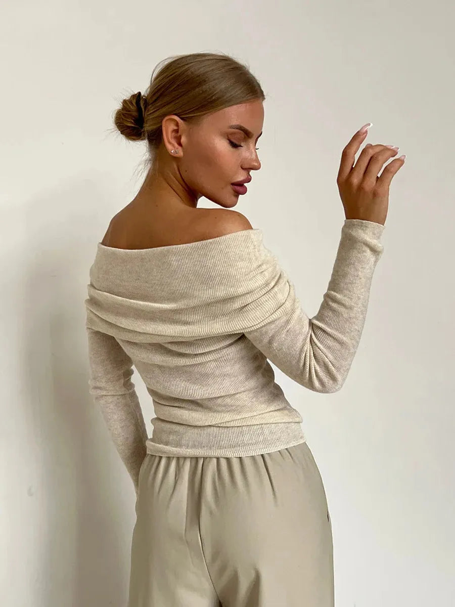 Off-Shoulder Knit Top for Women - Soft Fabric, Casual Style, Perfect for Everyday Wear and Outings
