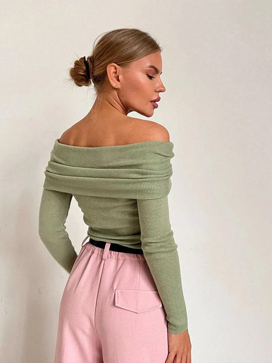 Off-Shoulder Knit Top for Women - Soft Fabric, Casual Style, Perfect for Everyday Wear and Outings