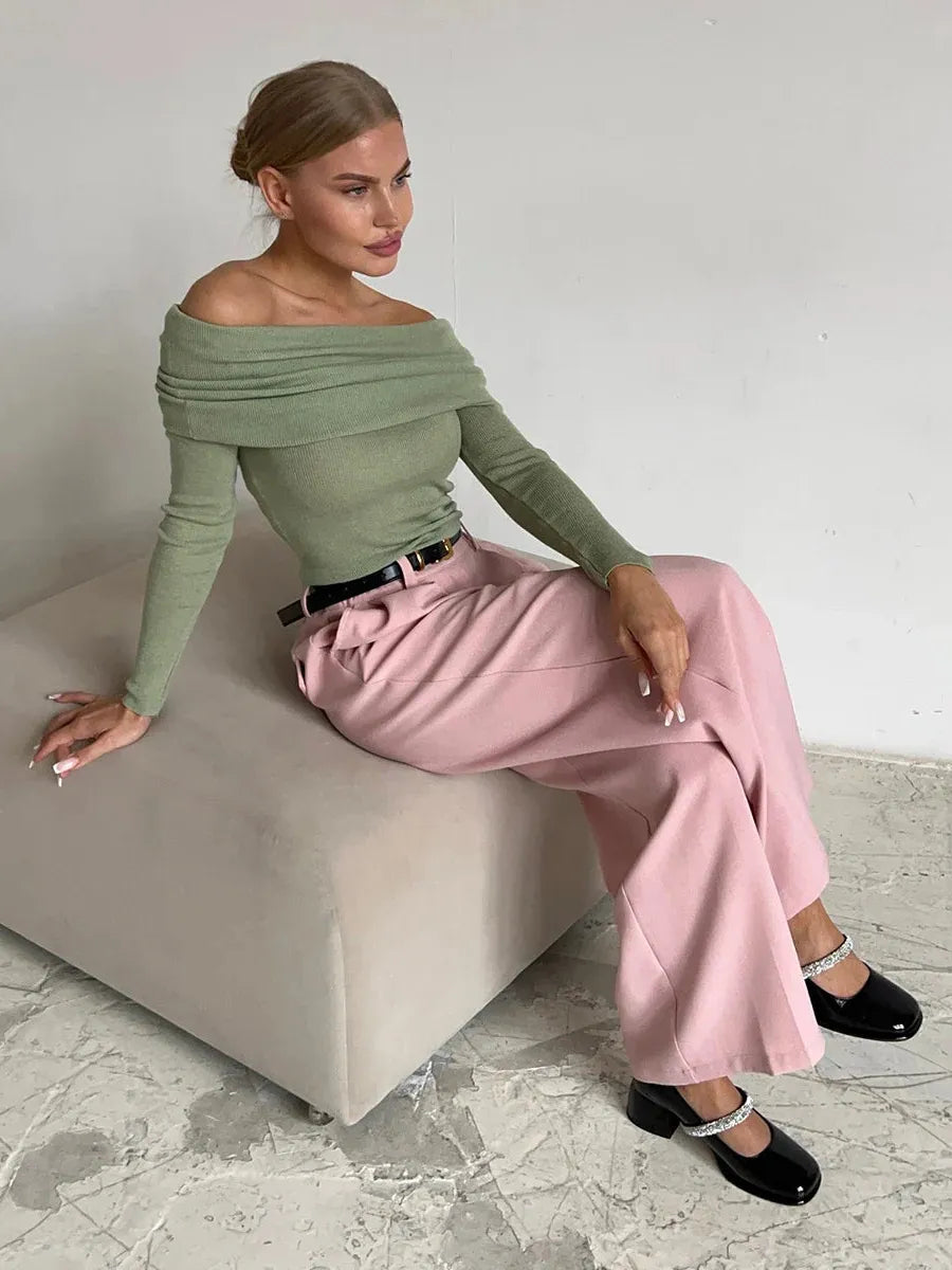 Off-Shoulder Knit Top for Women - Soft Fabric, Casual Style, Perfect for Everyday Wear and Outings