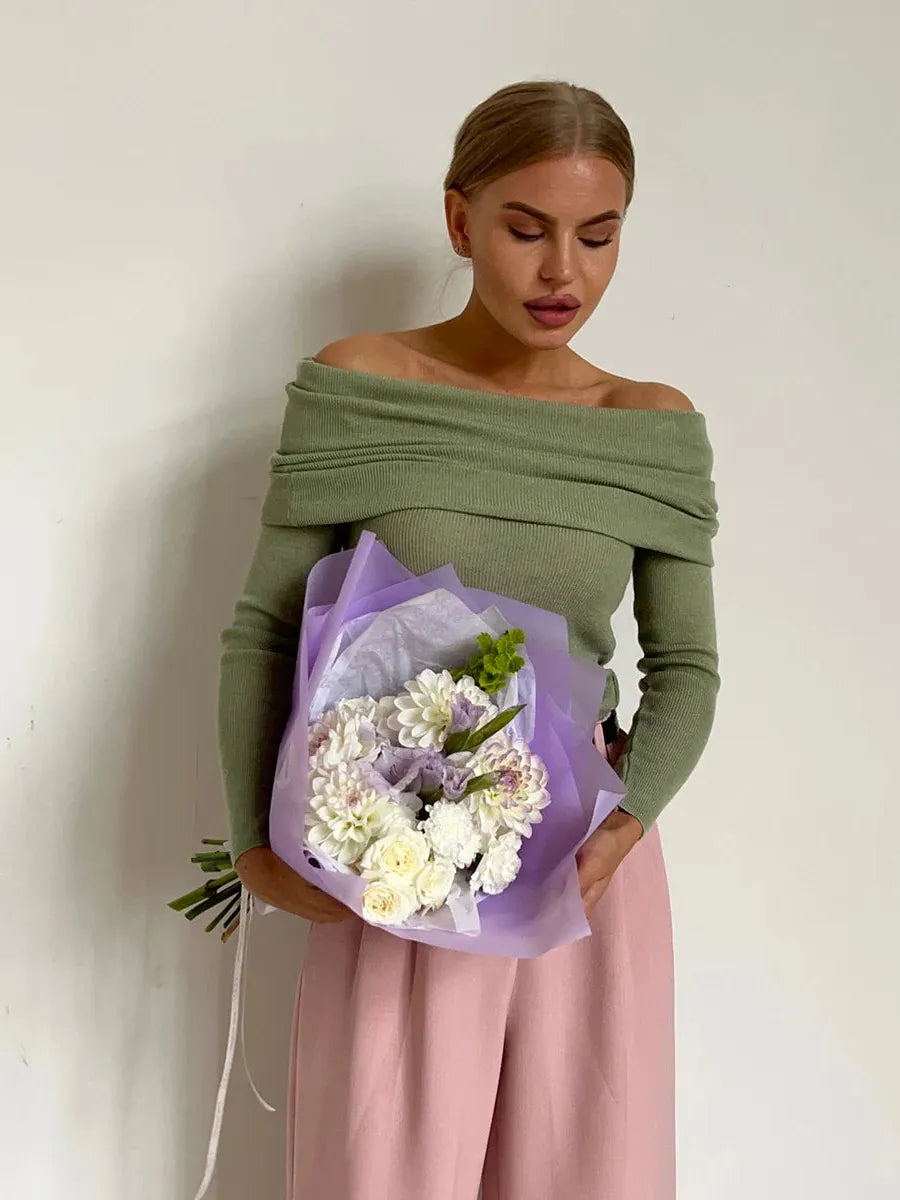 Off-Shoulder Knit Top for Women - Soft Fabric, Casual Style, Perfect for Everyday Wear and Outings