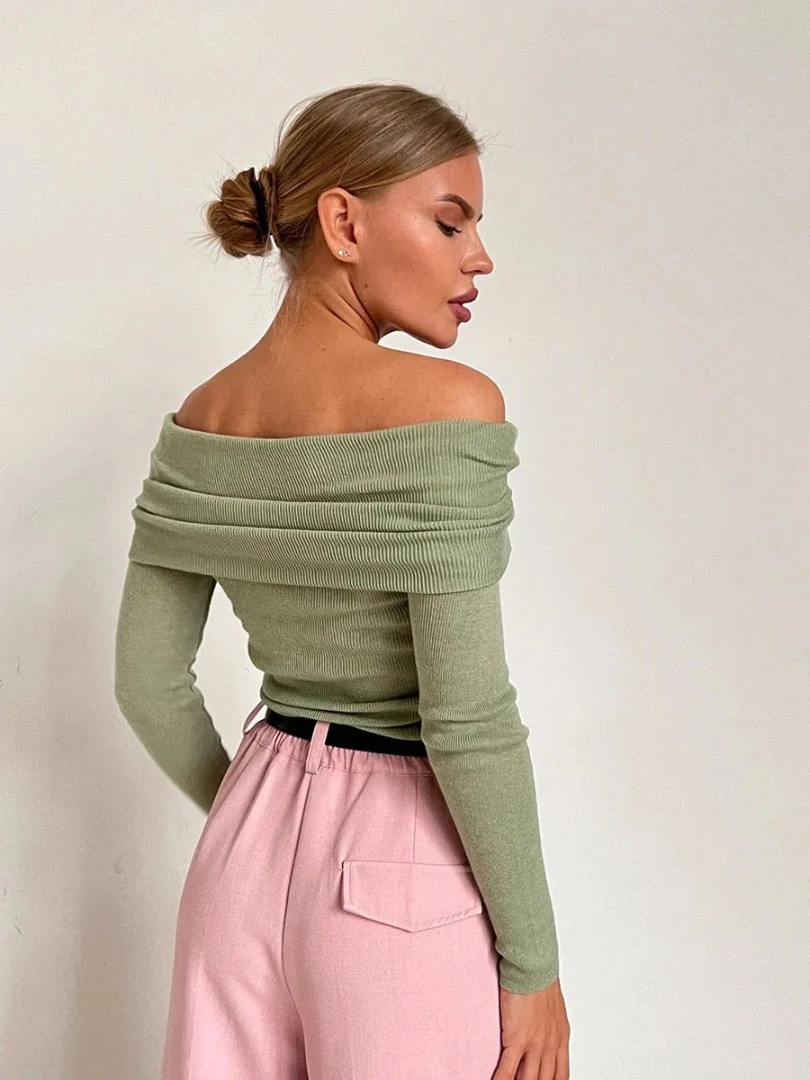 Off-Shoulder Knit Top for Women - Soft Fabric, Casual Style, Perfect for Everyday Wear and Outings