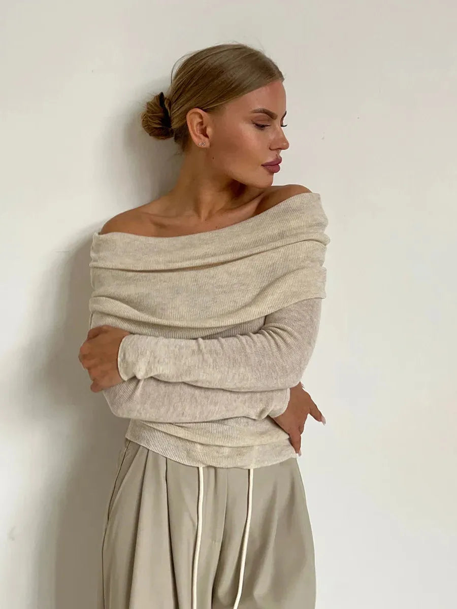 Off-Shoulder Knit Top for Women - Soft Fabric, Casual Style, Perfect for Everyday Wear and Outings