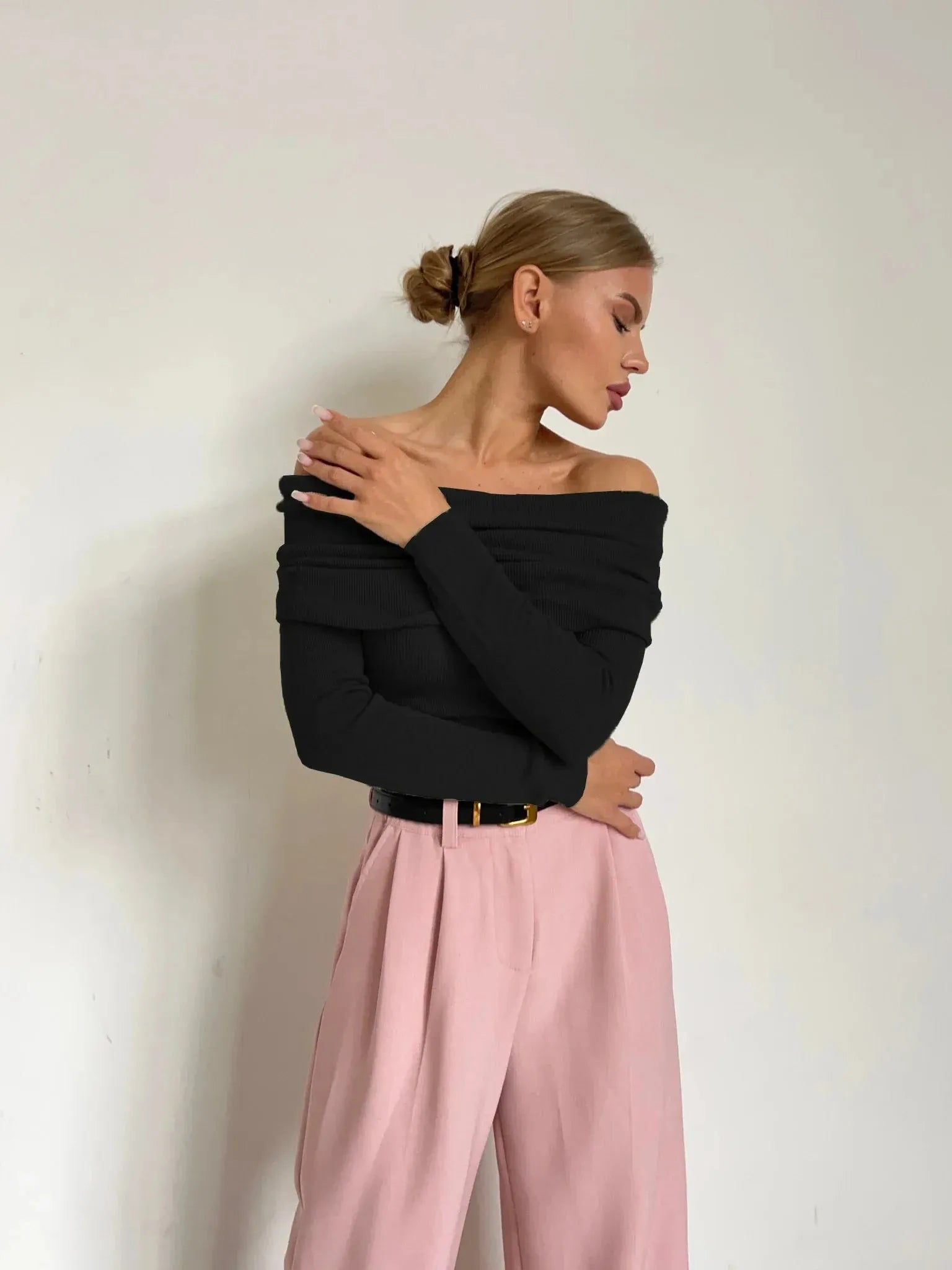 Off-Shoulder Knit Top for Women - Soft Fabric, Casual Style, Perfect for Everyday Wear and Outings