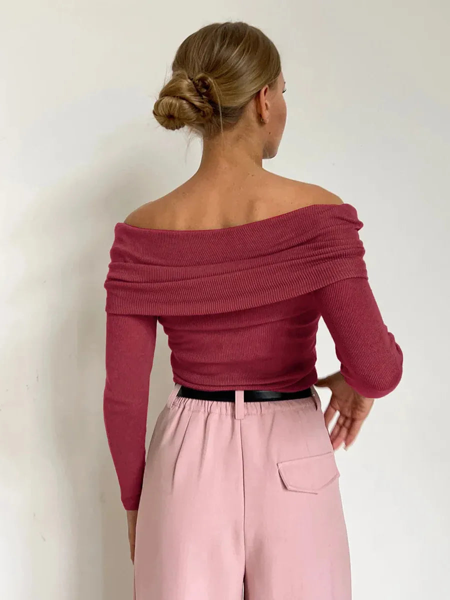 Off-Shoulder Knit Top for Women - Soft Fabric, Casual Style, Perfect for Everyday Wear and Outings