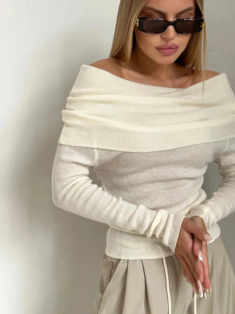 Off-Shoulder Knit Top for Women - Soft Fabric, Casual Style, Perfect for Everyday Wear and Outings