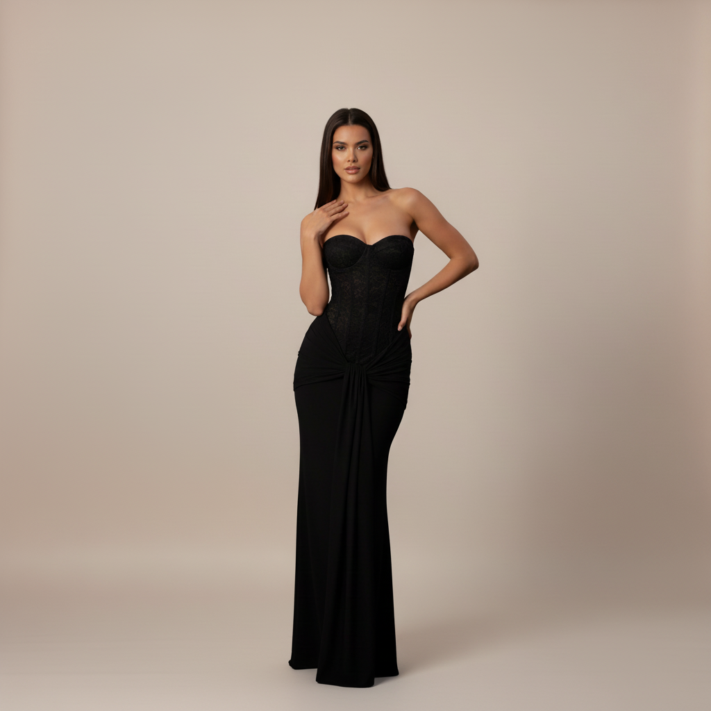 Off-Shoulder Strapless Evening Gown in Radiant Fabric for Formal Events and Special Occasions