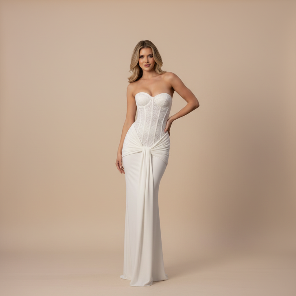 Off-Shoulder Strapless Evening Gown in Radiant Fabric for Formal Events and Special Occasions