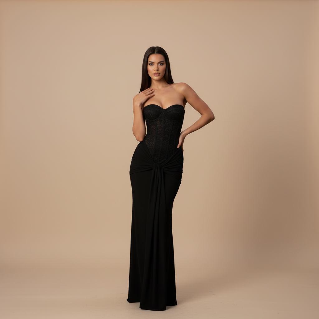 Off-Shoulder Strapless Evening Gown in Radiant Fabric for Formal Events and Special Occasions