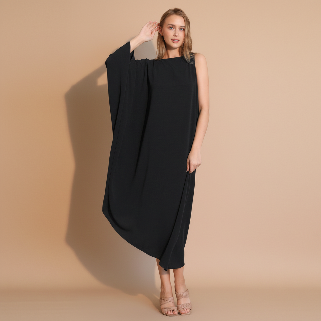 One-Sleeve Matte Crepe Dress for Women - Elegant Evening Wear, Cocktail Party, or Special Occasion
