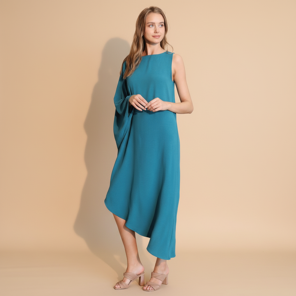 One-Sleeve Matte Crepe Dress for Women - Elegant Evening Wear, Cocktail Party, or Special Occasion