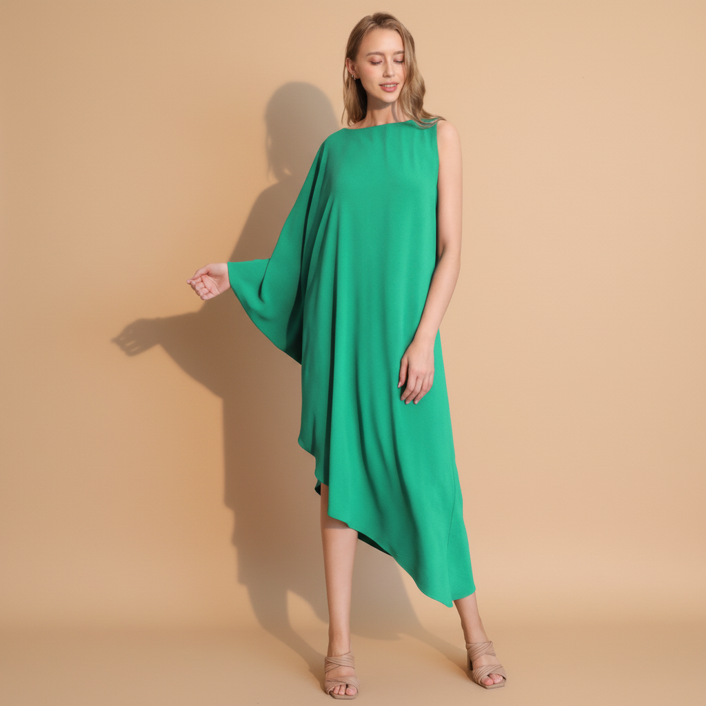 One-Sleeve Matte Crepe Dress for Women - Elegant Evening Wear, Cocktail Party, or Special Occasion