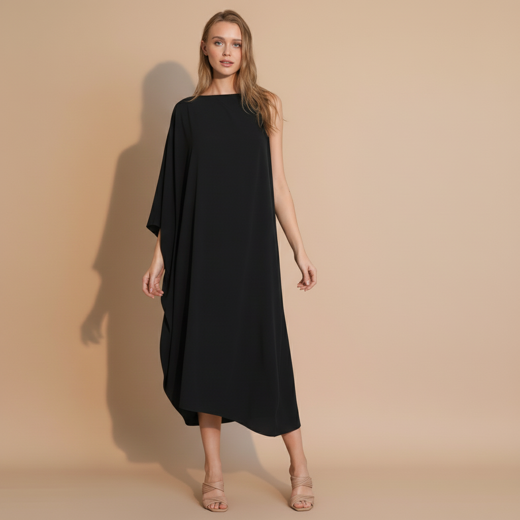 One-Sleeve Matte Crepe Dress for Women - Elegant Evening Wear, Cocktail Party, or Special Occasion