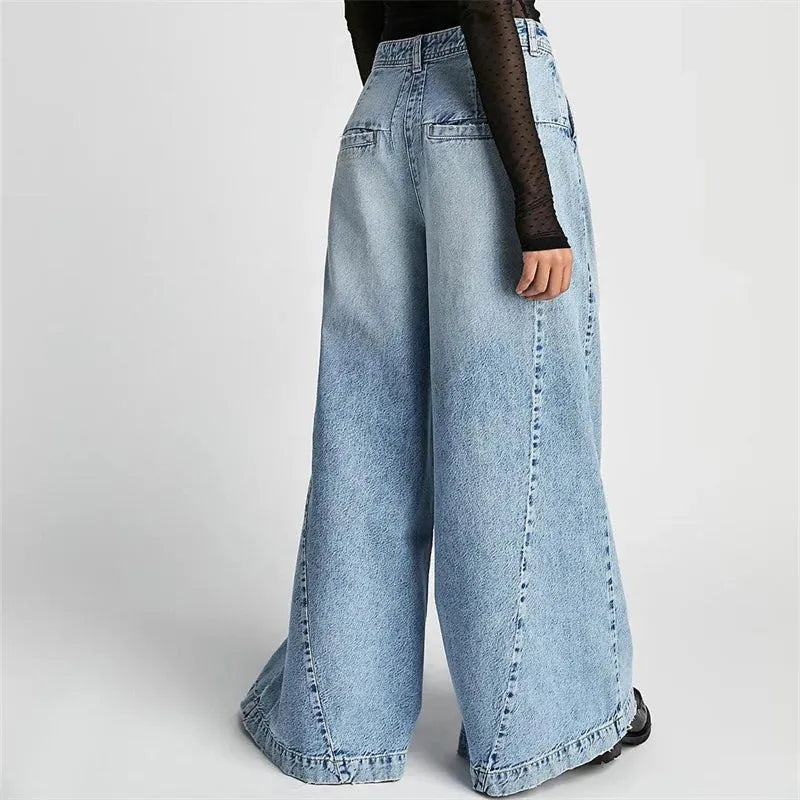 Pleated Wide-Leg Jeans for Women - Comfortable Denim Trousers for Casual Wear - Versatile Fashion Bottoms
