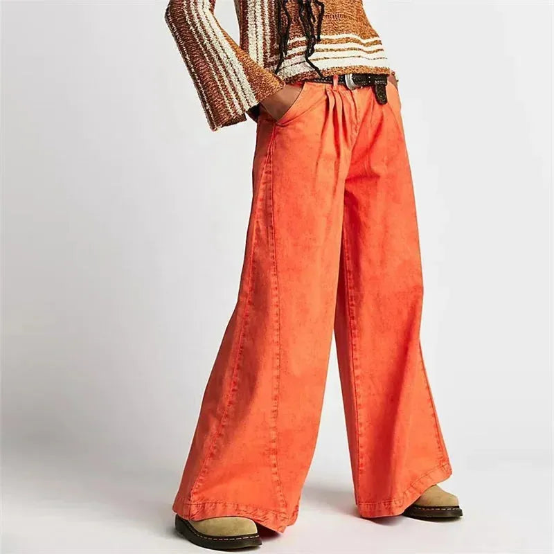 Pleated Wide-Leg Jeans for Women - Comfortable Denim Trousers for Casual Wear - Versatile Fashion Bottoms