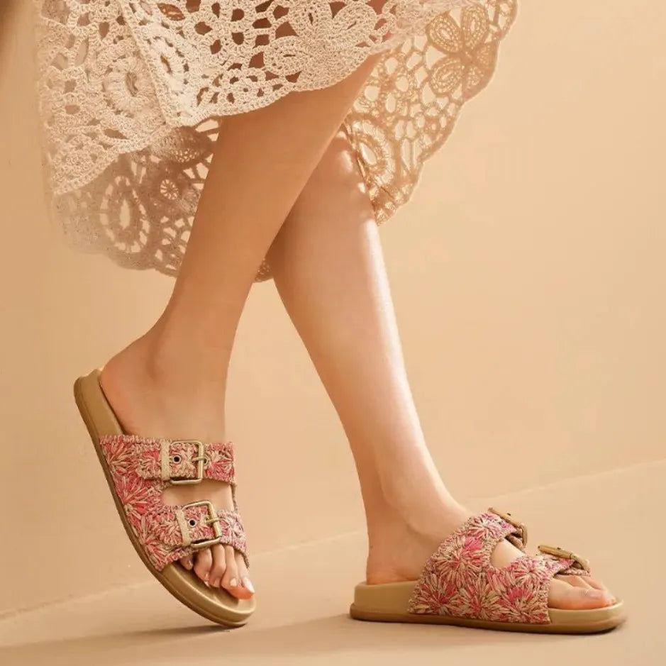 Positano Buckle Sandal - Leather Strappy Design - Casual Footwear for Summer - Available in Multiple Colors