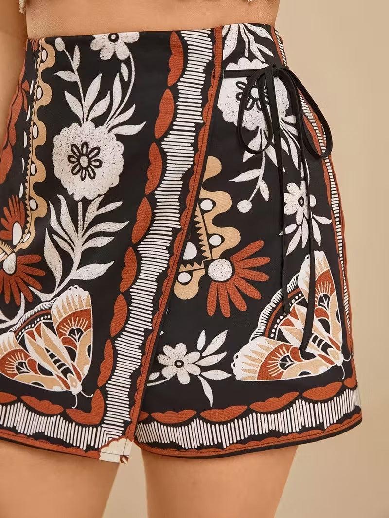 Printed Women's Short Wrap Pants - Lightweight Fabric, Casual Style for Summer Wear