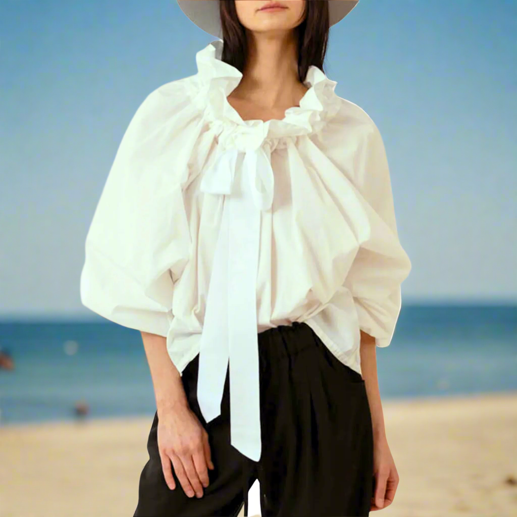 Puffed Cotton Blouse for Women - Lightweight, Casual Style - Perfect for Everyday Wear and Spring Outfits