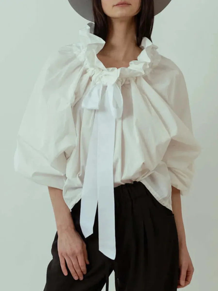 Puffed Cotton Blouse for Women - Lightweight, Casual Style - Perfect for Everyday Wear and Spring Outfits