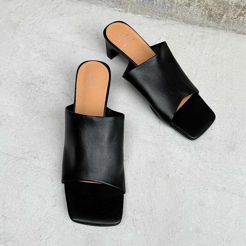 Red Leather Heeled Mules for Women - Stylish Slip-On Footwear for Casual and Dressy Occasions