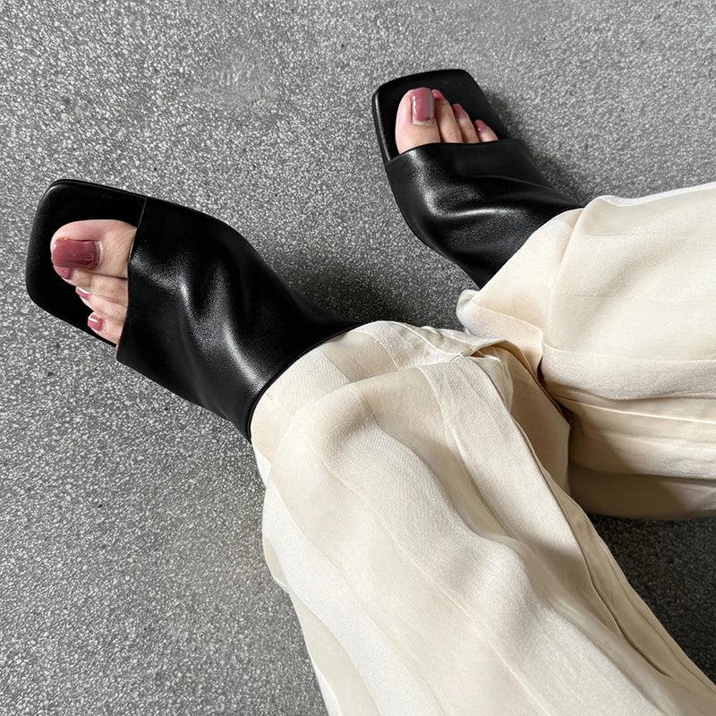 Red Leather Heeled Mules for Women - Stylish Slip-On Footwear for Casual and Dressy Occasions