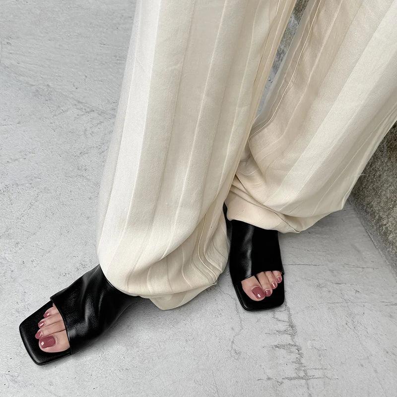 Red Leather Heeled Mules for Women - Stylish Slip-On Footwear for Casual and Dressy Occasions