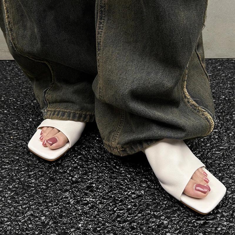 Red Leather Heeled Mules for Women - Stylish Slip-On Footwear for Casual and Dressy Occasions