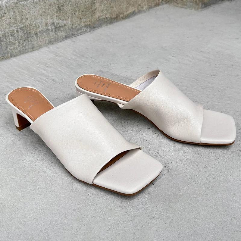 Red Leather Heeled Mules for Women - Stylish Slip-On Footwear for Casual and Dressy Occasions